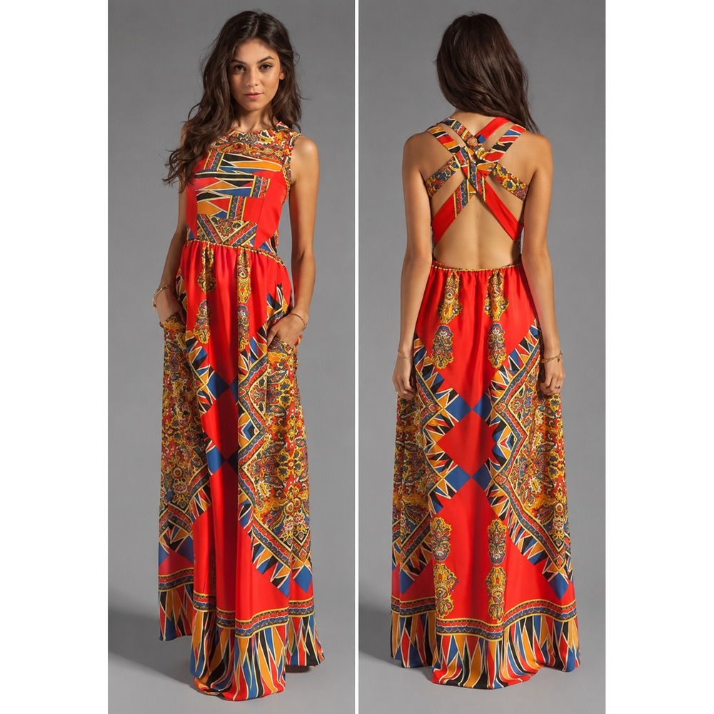 Revolve Lovers + Friends Kitty Cat Maxi Dress Scarf M Boho Resortwear Eclectic